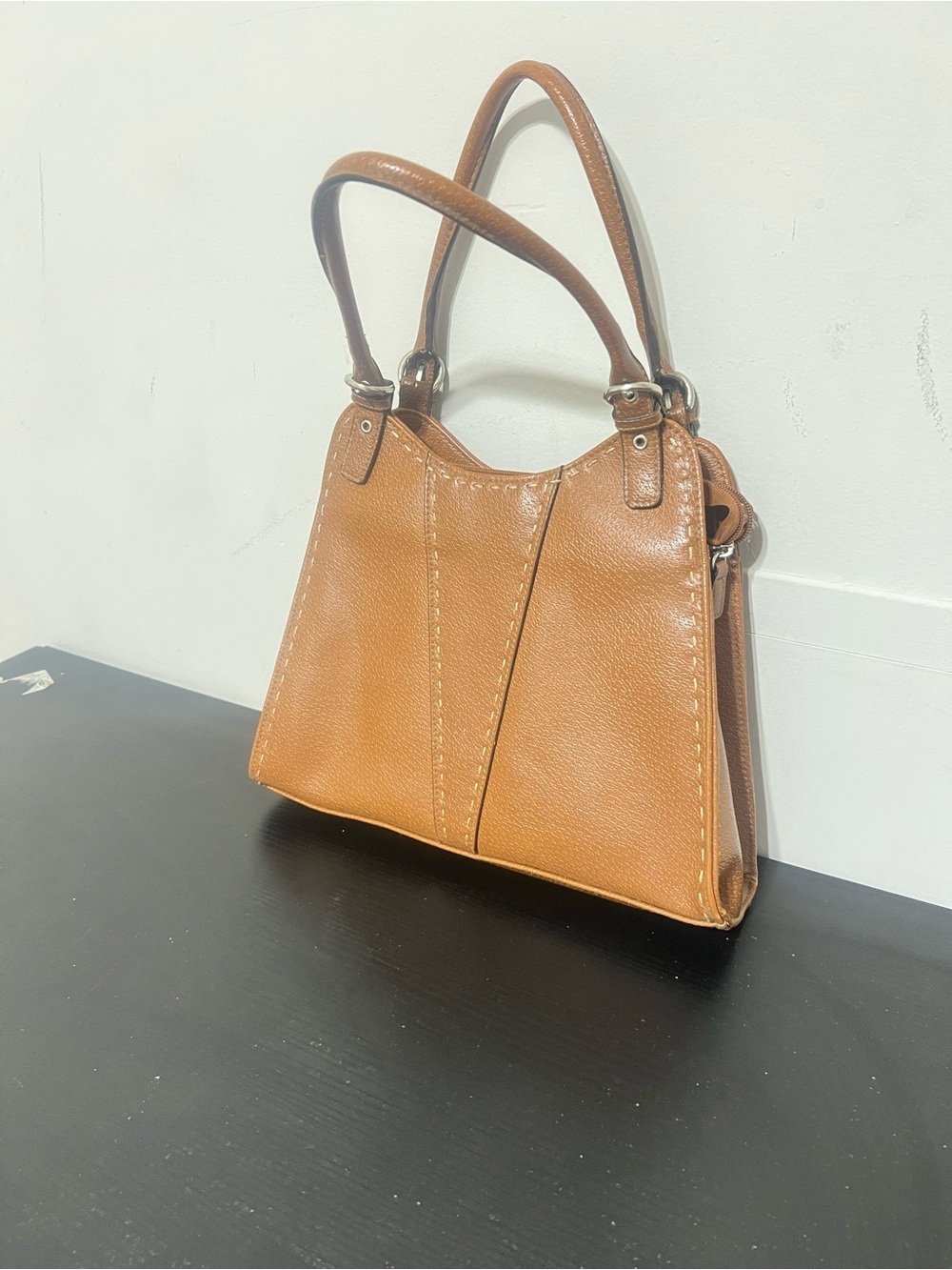 Structured Tan Shoulder Bag with Double Handles